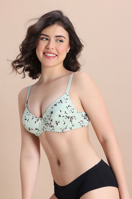 Zivame Padded Regular Wired Medium Coverage Tshirt Bra - Grass Green Floral — image 2